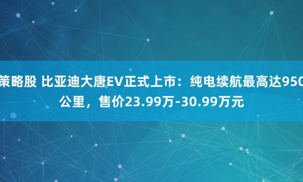 策略股 比亚迪大唐EV正式上市：纯电续航最高达950公里，售价23.99万-30.99万元